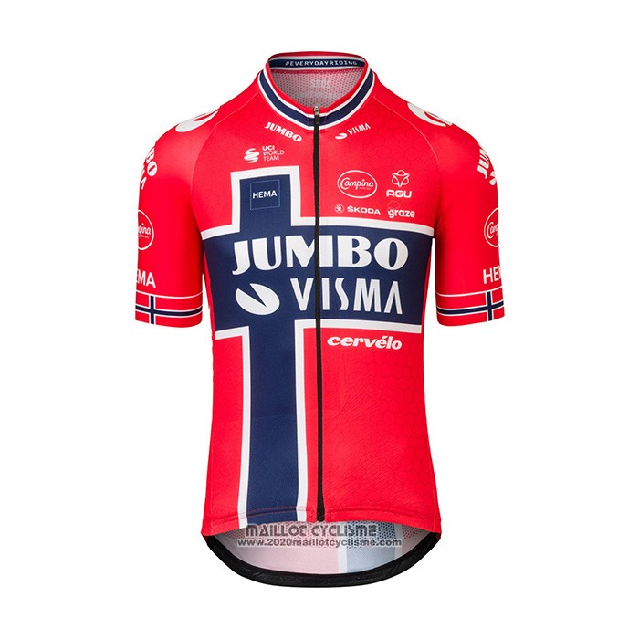 2022 Maillot Cyclisme Jumbo Visma Rouge Bleu Manches Courtes et Cuissard